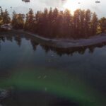 Aerial photo of kayakers in a lagoon