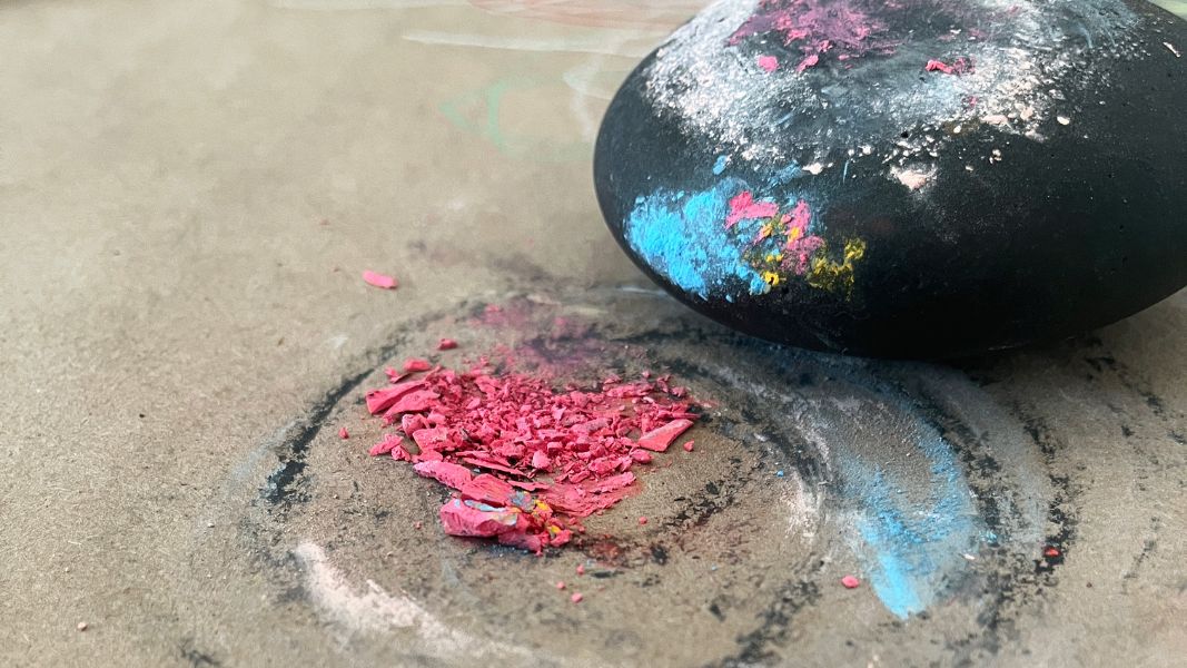 smooth rock and pastel pink chalk